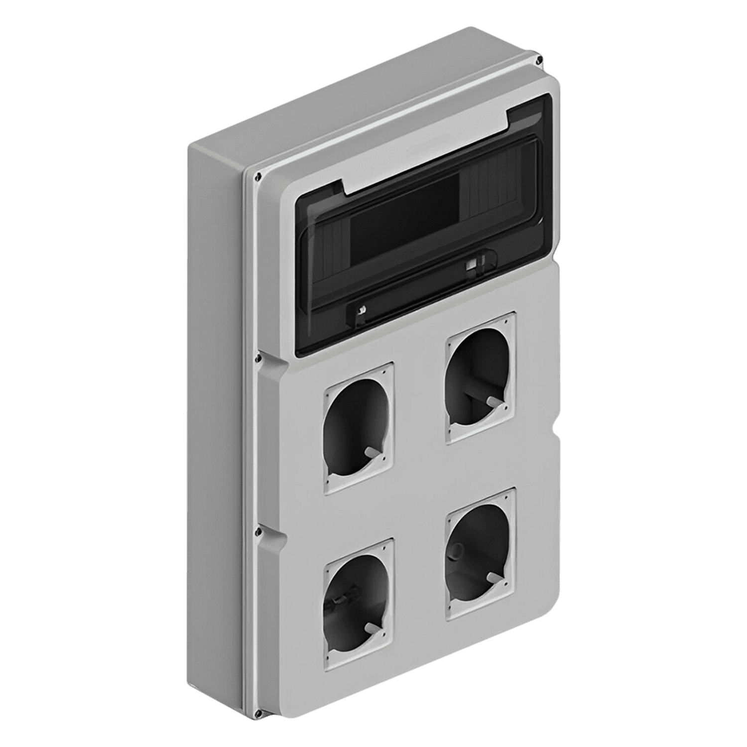 Tablero DIN PVC 12 Módulos + 2 Módulos P/4 Tomas Interior y Exterior IP65 Gris Sistelectric