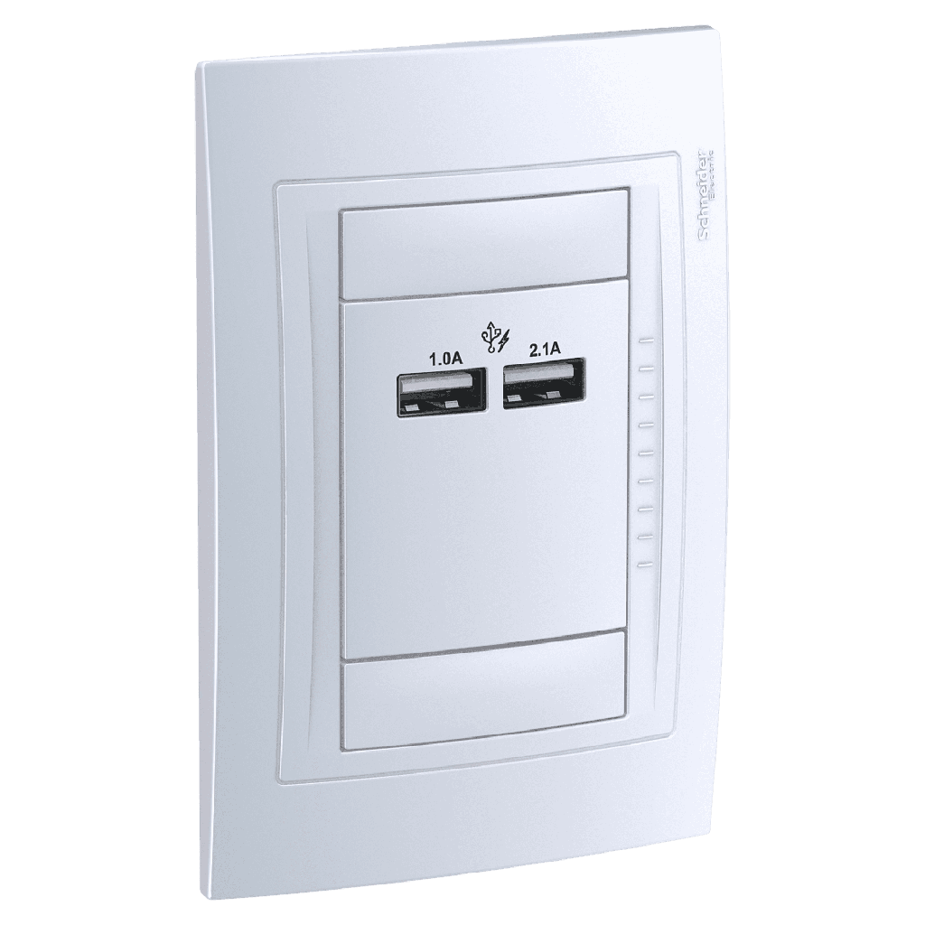 [31334] Conjunto Base 2 Módulos USB 2.1A + Tapa Blanco Schneider Electric