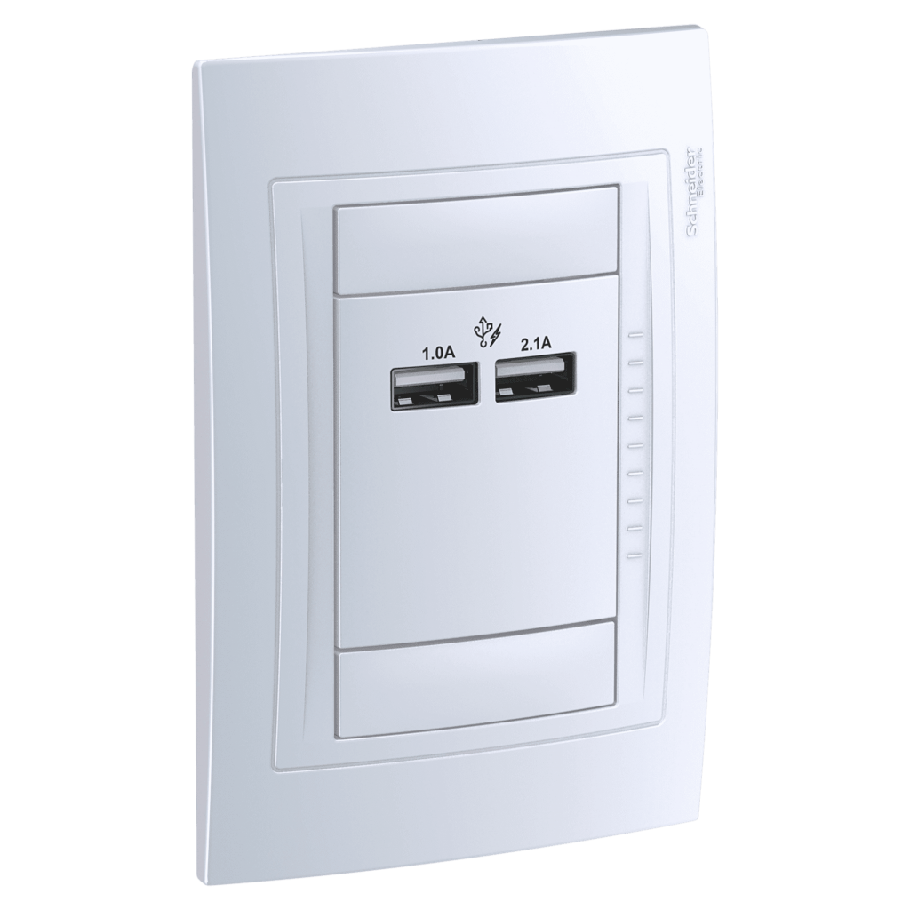 Conjunto Base 2 Módulos USB 2.1A + Tapa Blanco Schneider Electric