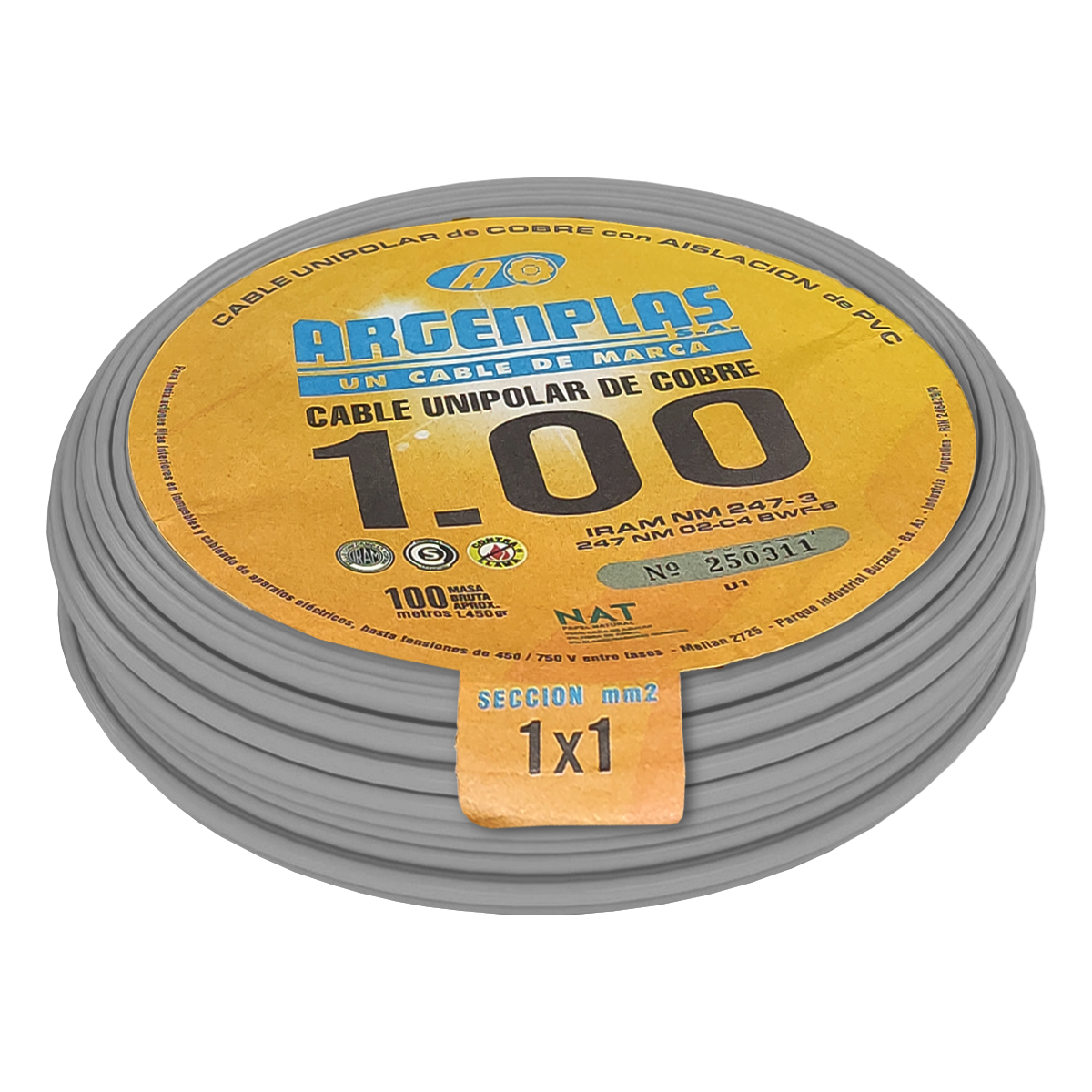 Cable Unipolar 1mm2 PVC Gris (x 100Mts) Argenplas