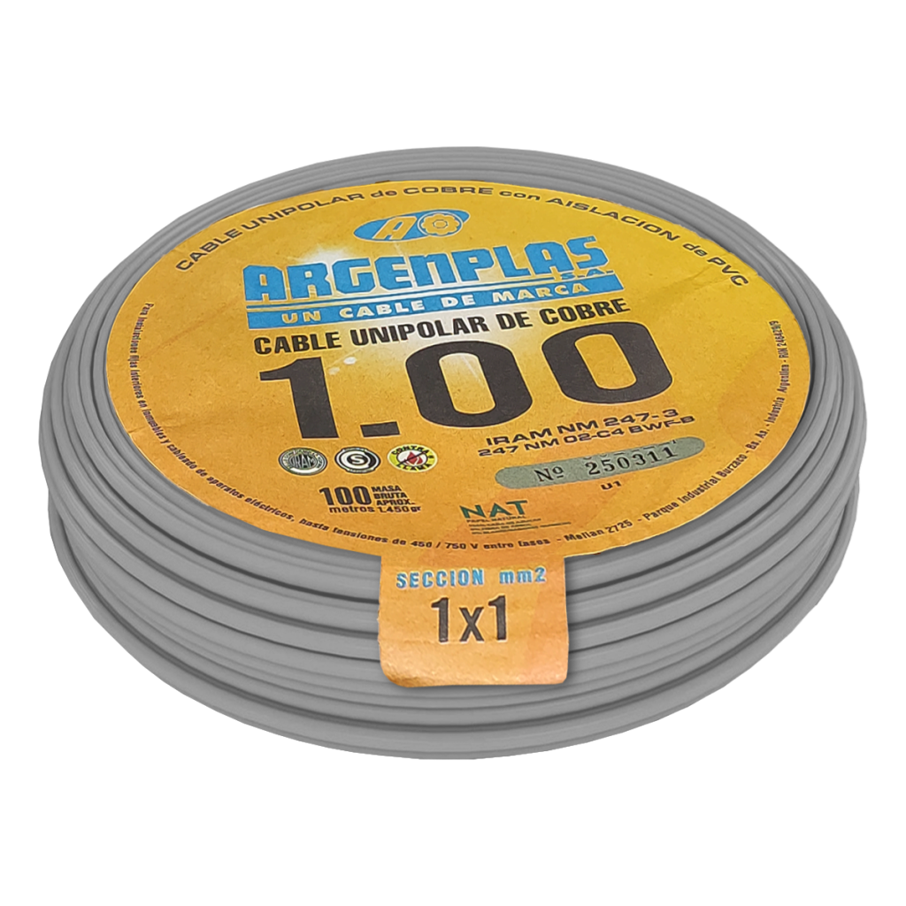 Cable Unipolar 1mm2 PVC Gris (x 100Mts) Argenplas