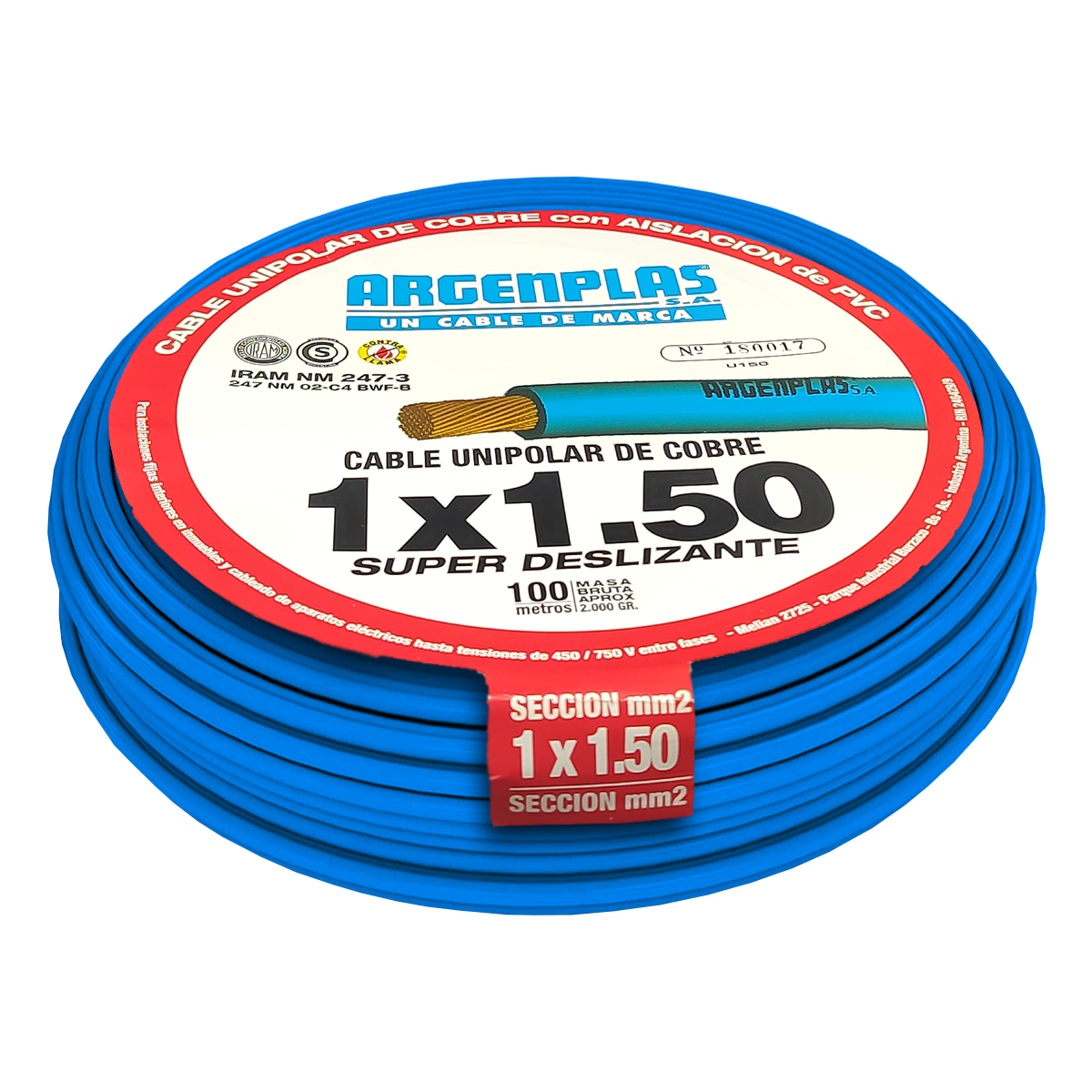 Cable Unipolar 1,50mm2 PVC Gris (x 100Mts) Argenplas