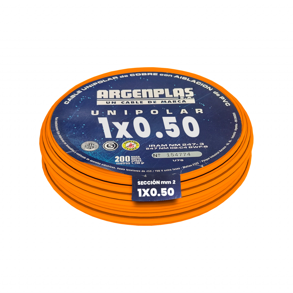Cable Unipolar 0,50mm2 PVC Naranja (x 200Mts) Argenplas