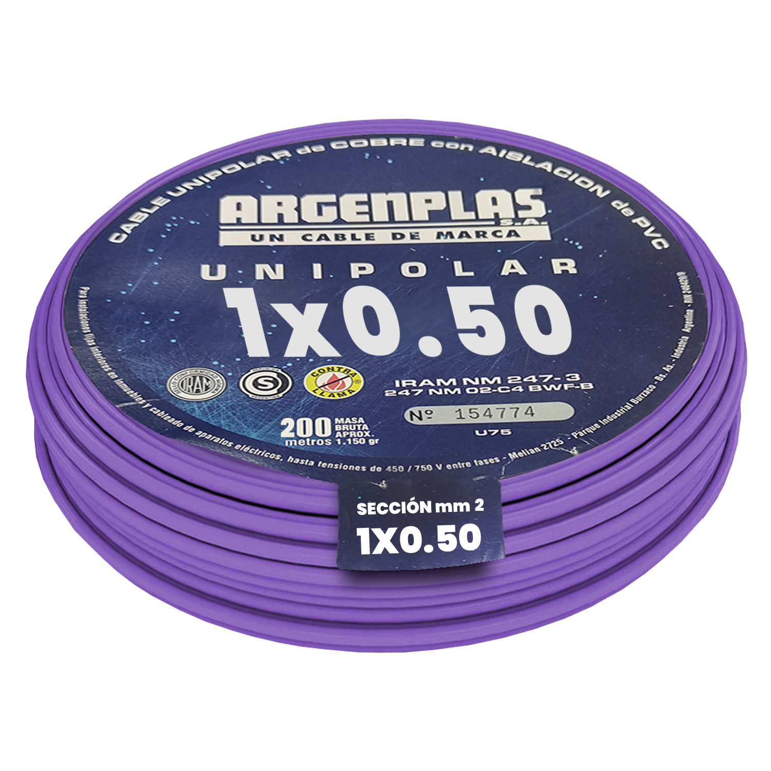 [16090] Cable Unipolar 0,50mm2 PVC Violeta (x 200Mts) Argenplas
