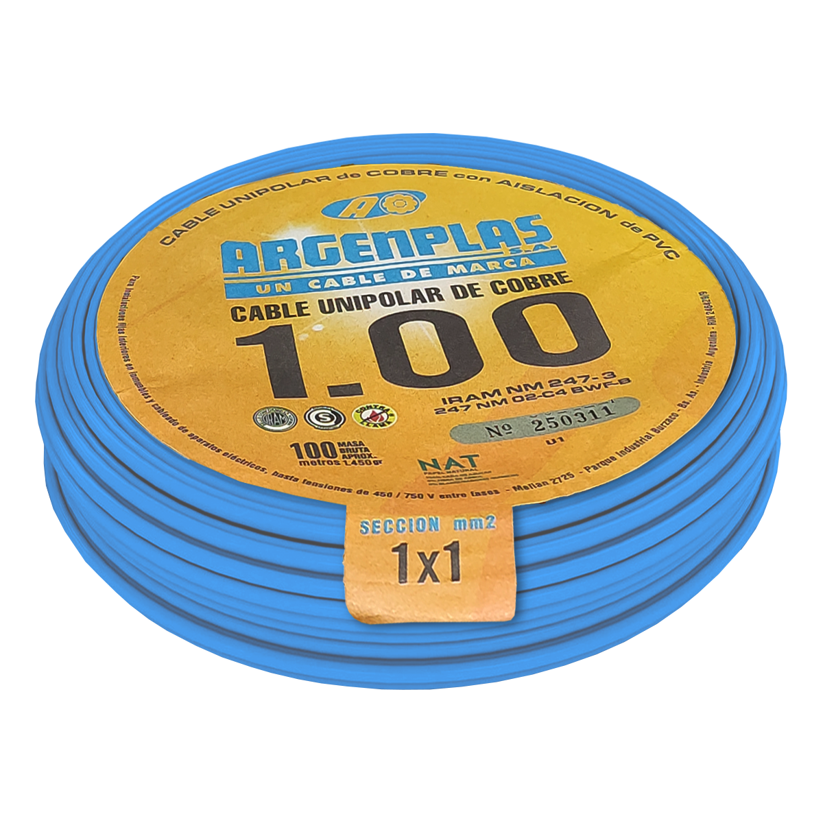 Cable Unipolar 1mm2 PVC Celeste (x 100Mts) Argenplas