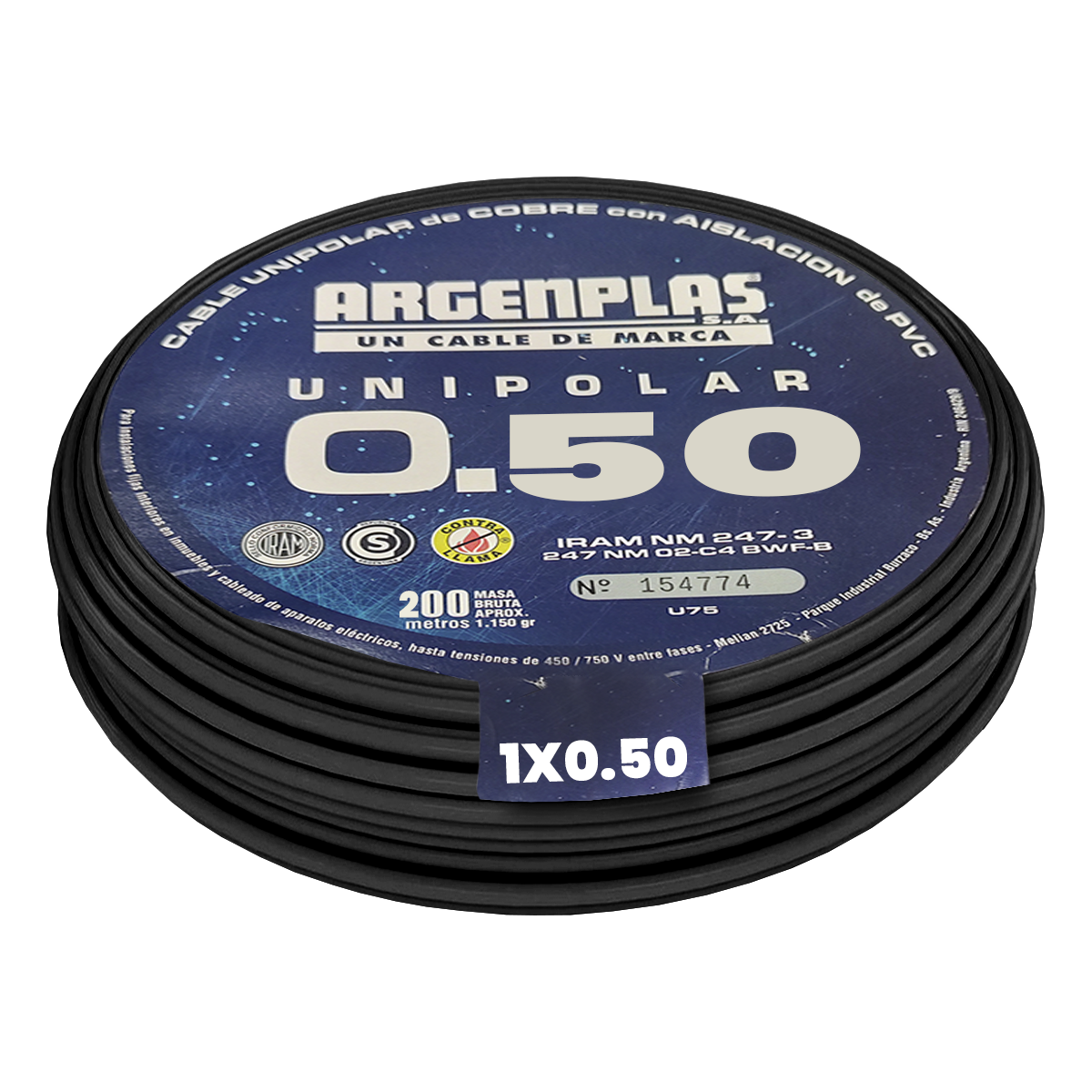 Cable Unipolar 0,50mm2 PVC Negro (x 200Mts) Argenplas