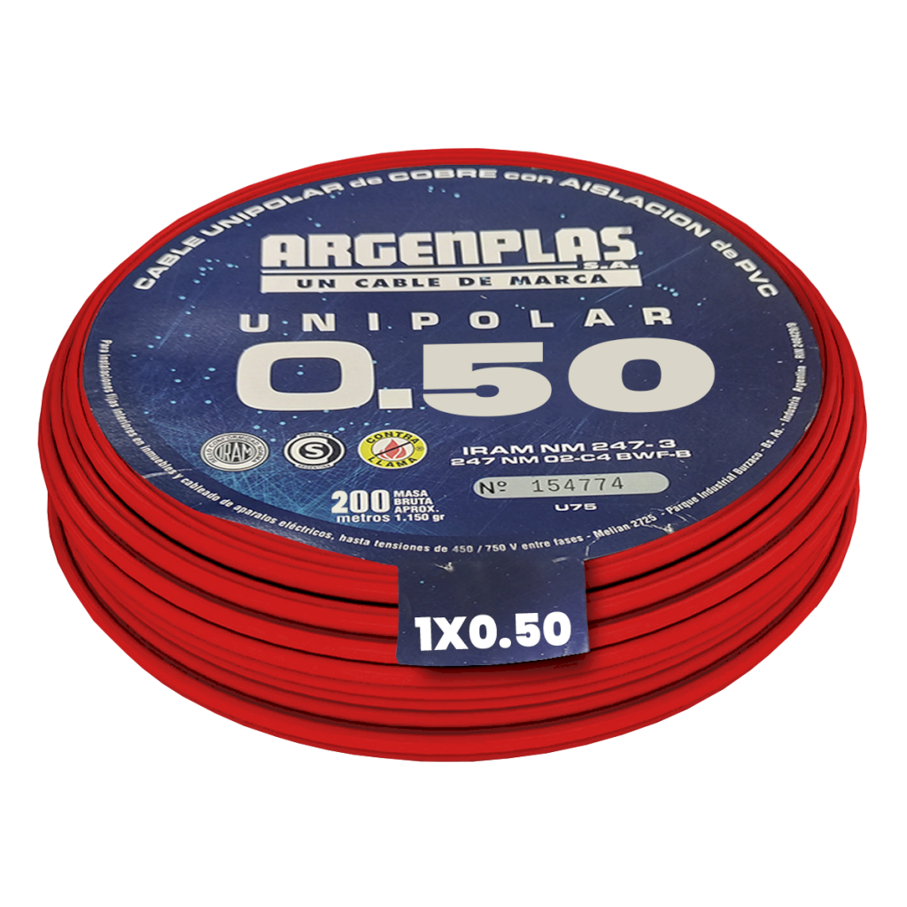 CABLE UNIPOLAR 0,50mm² PVC ROJO ARGENPLAS (x 200M) U050 ROJO