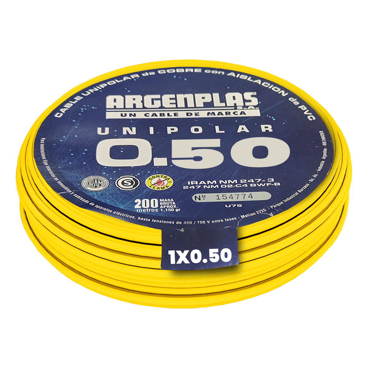 Cable Unipolar 0,50mm2 PVC Amarillo (x 200Mts) Argenplas