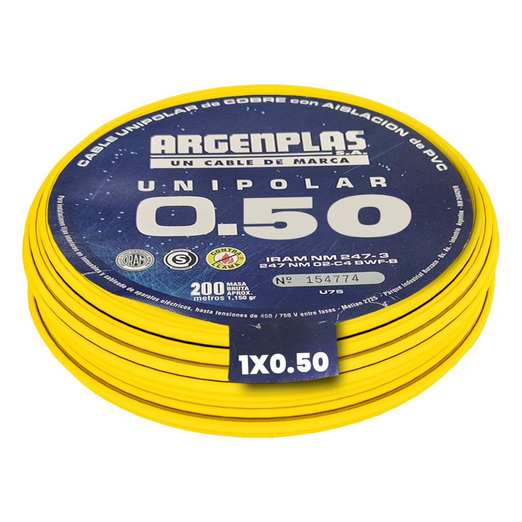 Cable Unipolar 0,50mm2 PVC Amarillo (x 200Mts) Argenplas