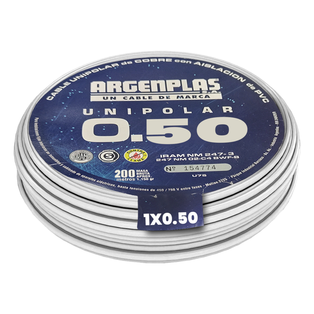 CABLE UNIPOLAR 0,50mm² PVC BLANCO ARGENPLAS (x 200M) U050BLRO