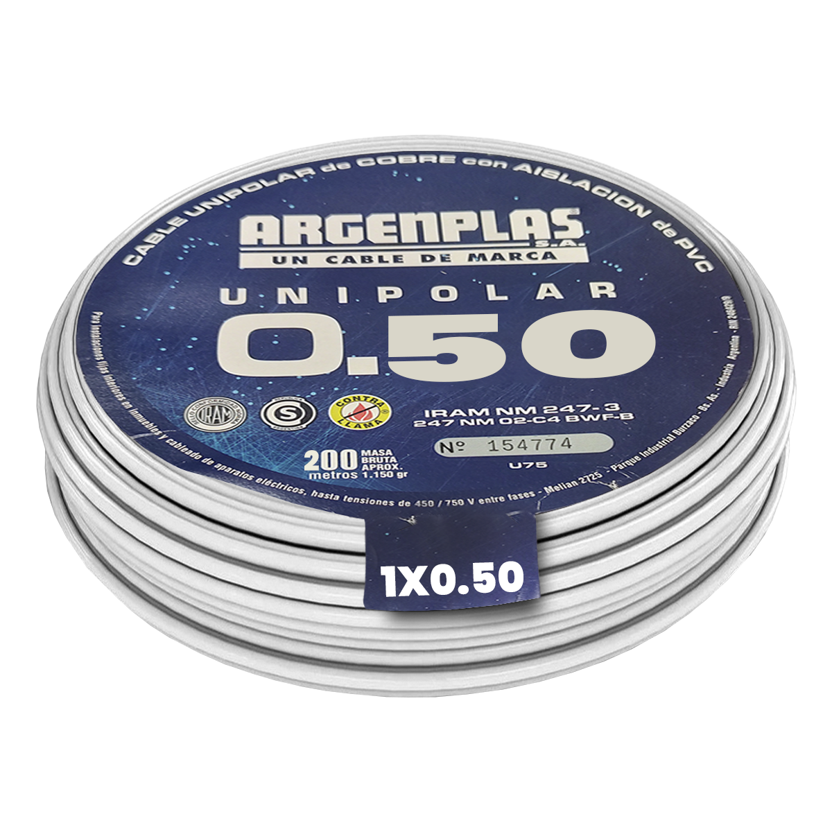 [18043] Cable Unipolar 0,50mm2 PVC Blanco (x 200Mts) Argenplas