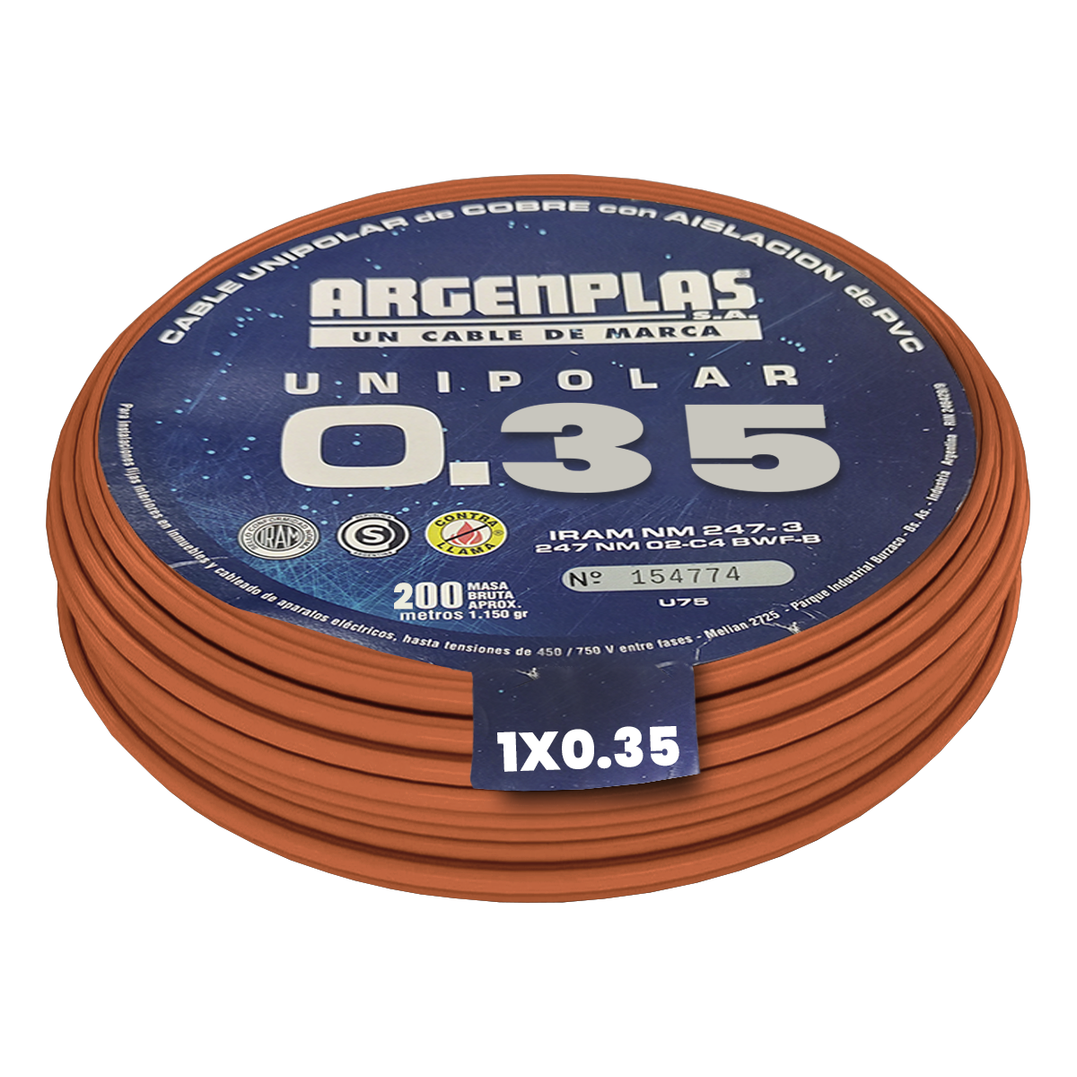 Cable Unipolar 0,35mm2 PVC Marron (x 200Mts) Argenplas