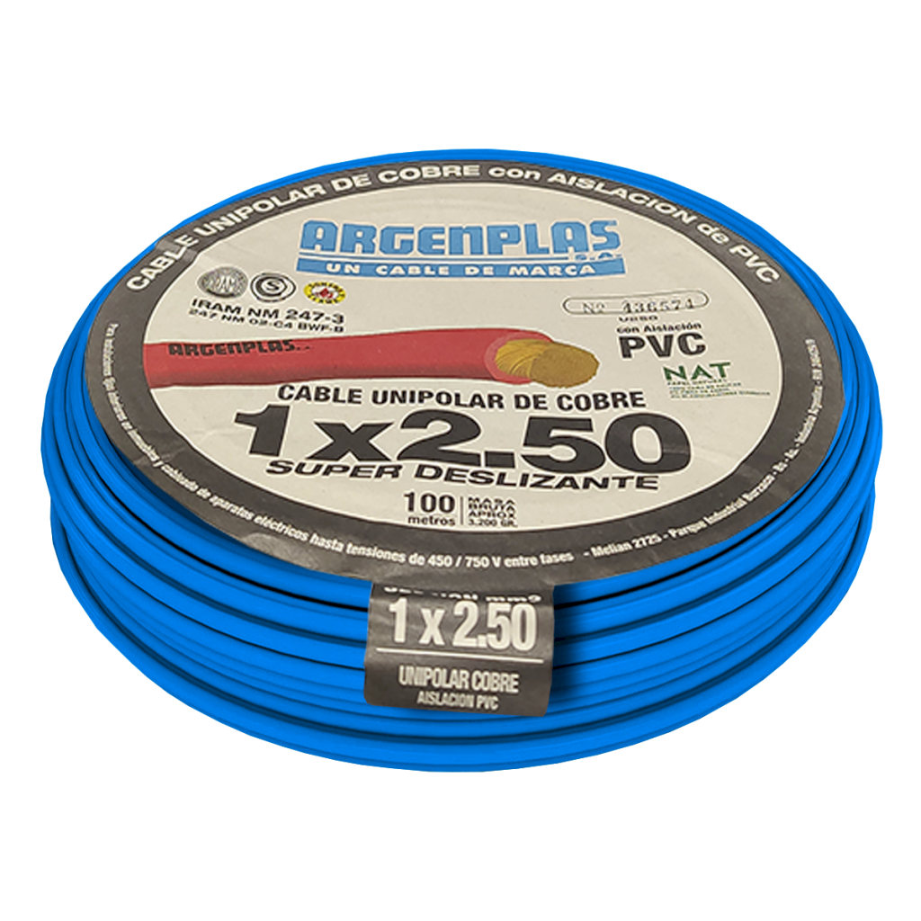 CABLE UNIPOLAR 2,50mm² PVC AZUL ARGENPLAS (x 100M) U250CERO