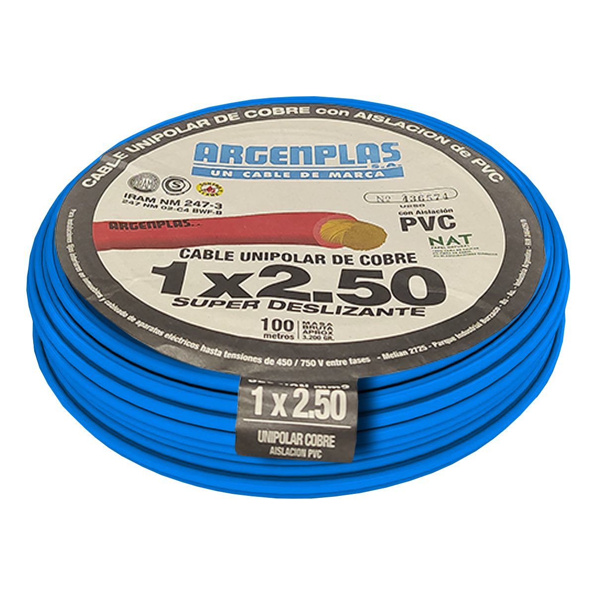[19445] Cable Unipolar 2,50mm2 PVC Azul (x 100Mts) Argenplas