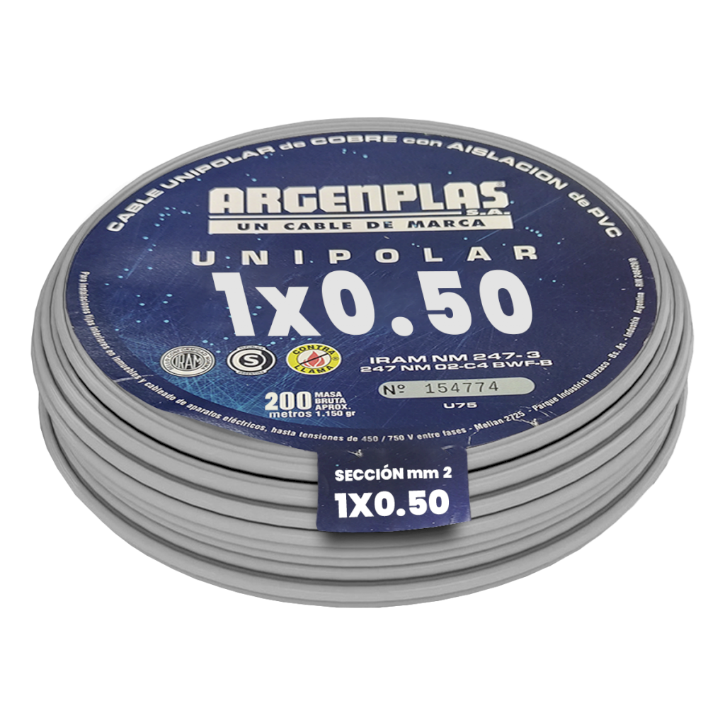Cable Unipolar 0,50mm2 PVC Gris (x 200Mts) Argenplas