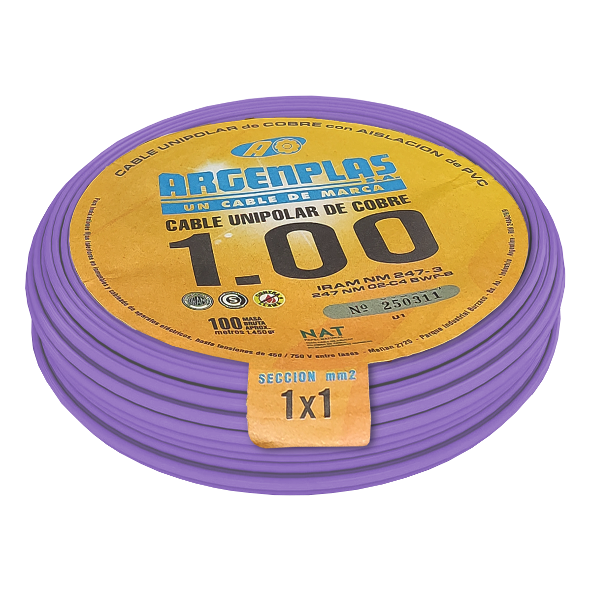 [20313] Cable Unipolar 1mm2 PVC Violeta (x 100Mts) Argenplas