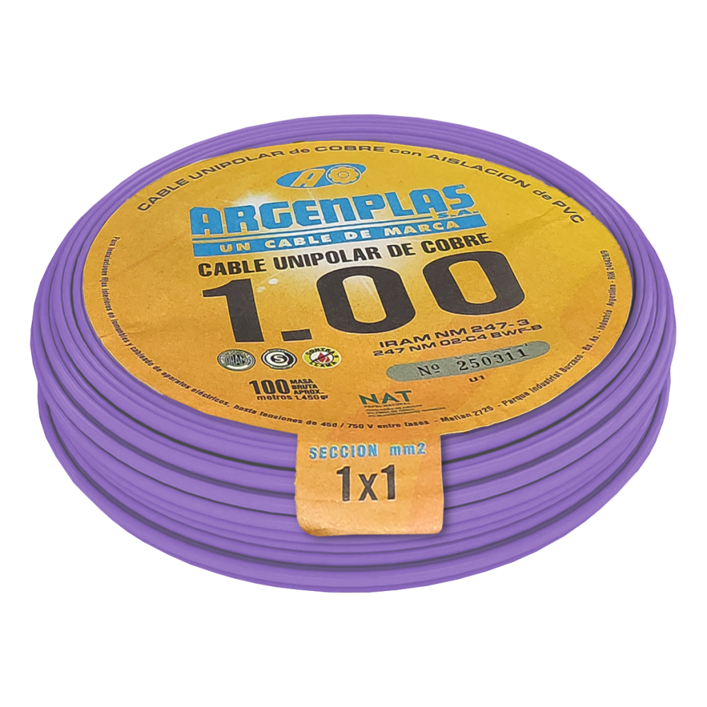 Cable Unipolar 1mm2 PVC Violeta (x 100Mts) Argenplas