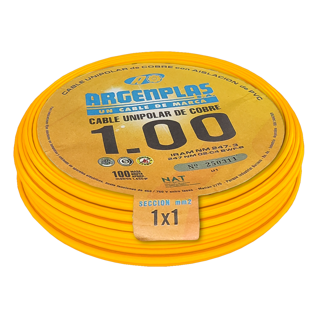 [20314] CABLE UNIPOLAR 1mm² PVC NARANJA ARGENPLAS (x 100M) U1NARO