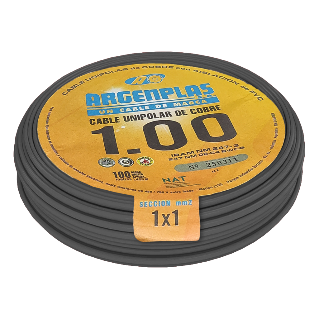 CABLE UNIPOLAR 1mm² PVC NEGRO ARGENPLAS (x 100M) U1NERO