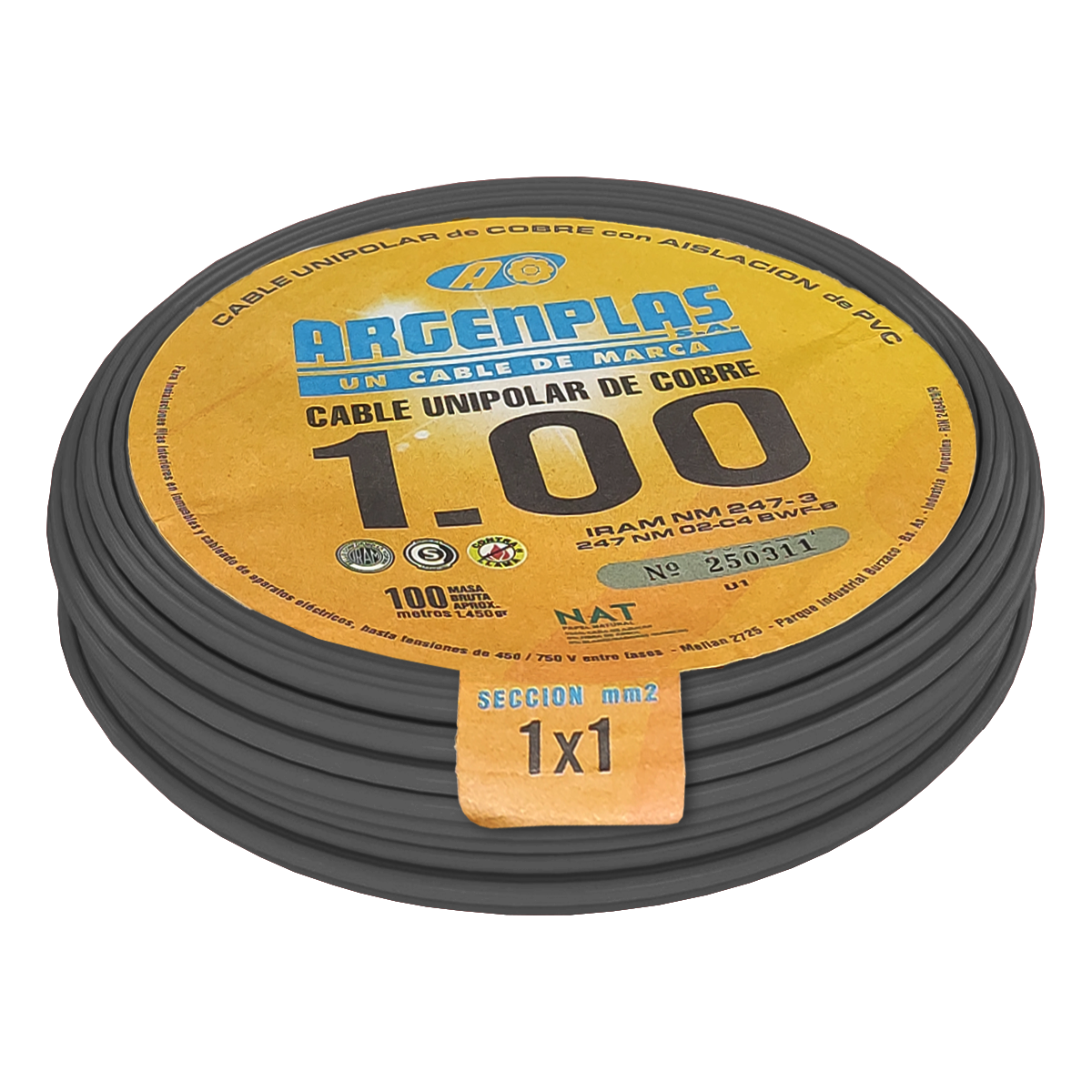 Cable Unipolar 1mm2 PVC Negro (x 100Mts) Argenplas