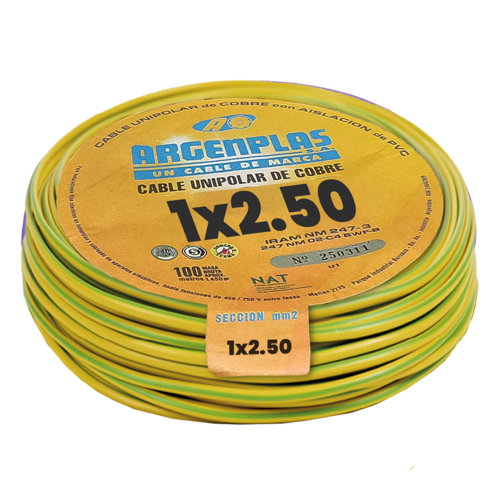 [22979] Cable Unipolar 2,50mm2 PVC Verde/Amarillo (x 100Mts) Argenplas