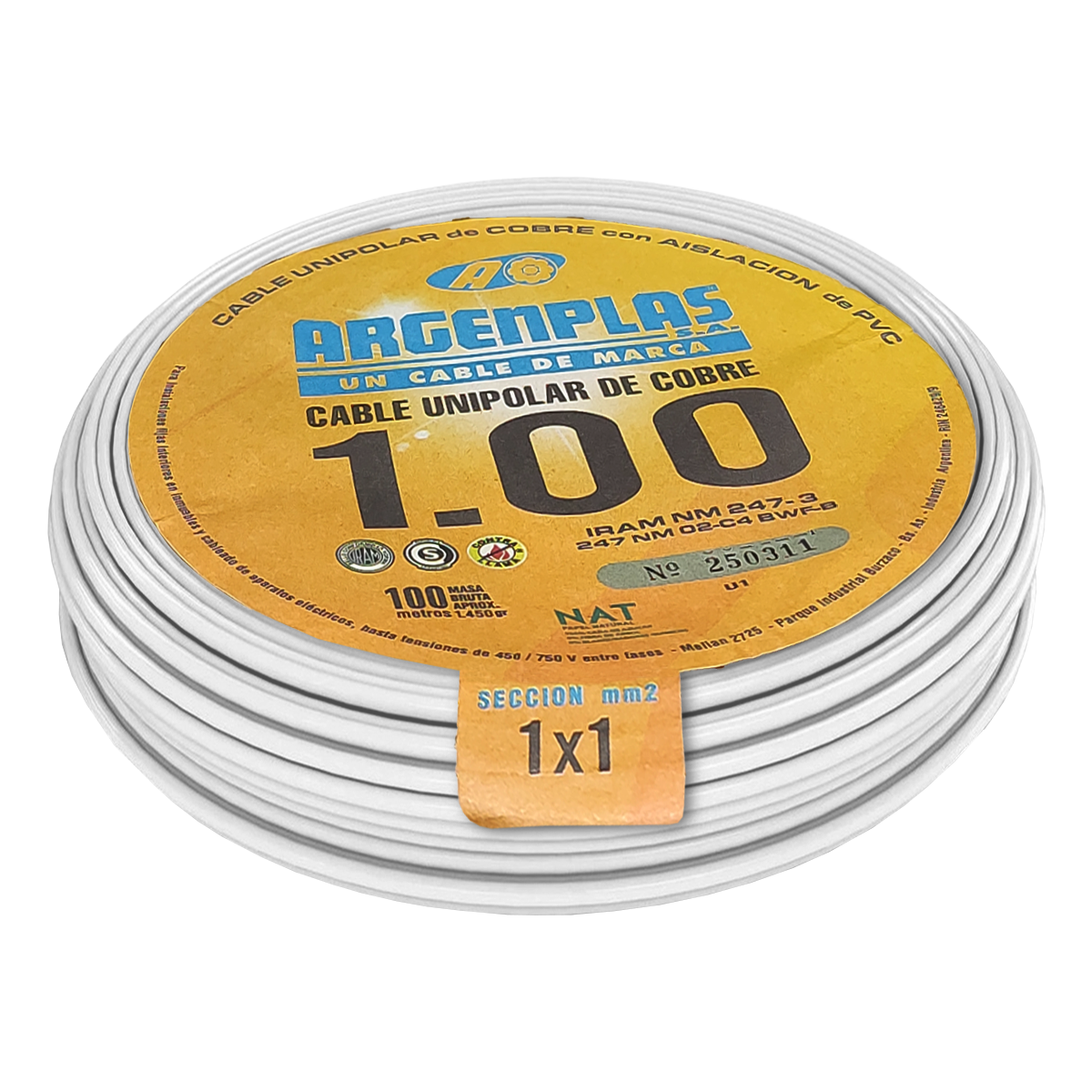 [26989] Cable Unipolar 1mm2 PVC Blanco (x 100Mts) Argenplas