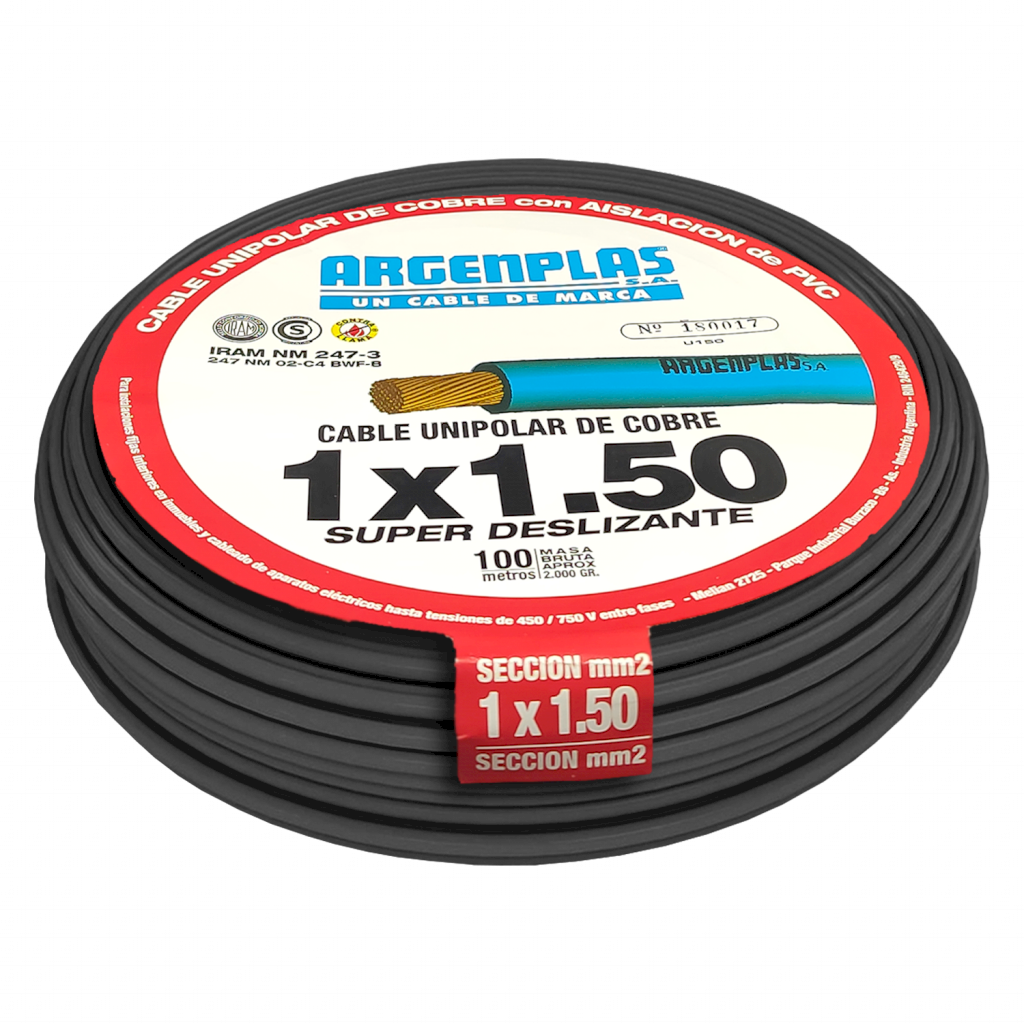 [27133] CABLE UNIPOLAR 1,50mm² PVC NEGRO ARGENPLAS (x 100M) U150NERO