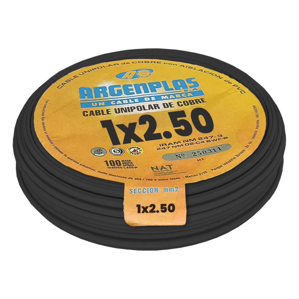 CABLE UNIPOLAR 2,50mm² PVC NEGRO ARGENPLAS (x 100M) U250 NEGRO