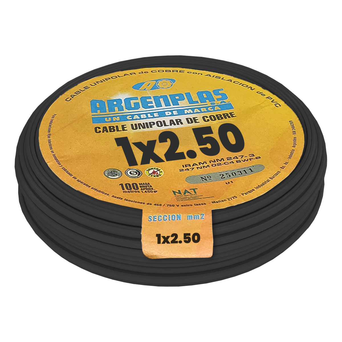 Cable Unipolar 2,50mm2 PVC Negro (x 100Mts) Argenplas