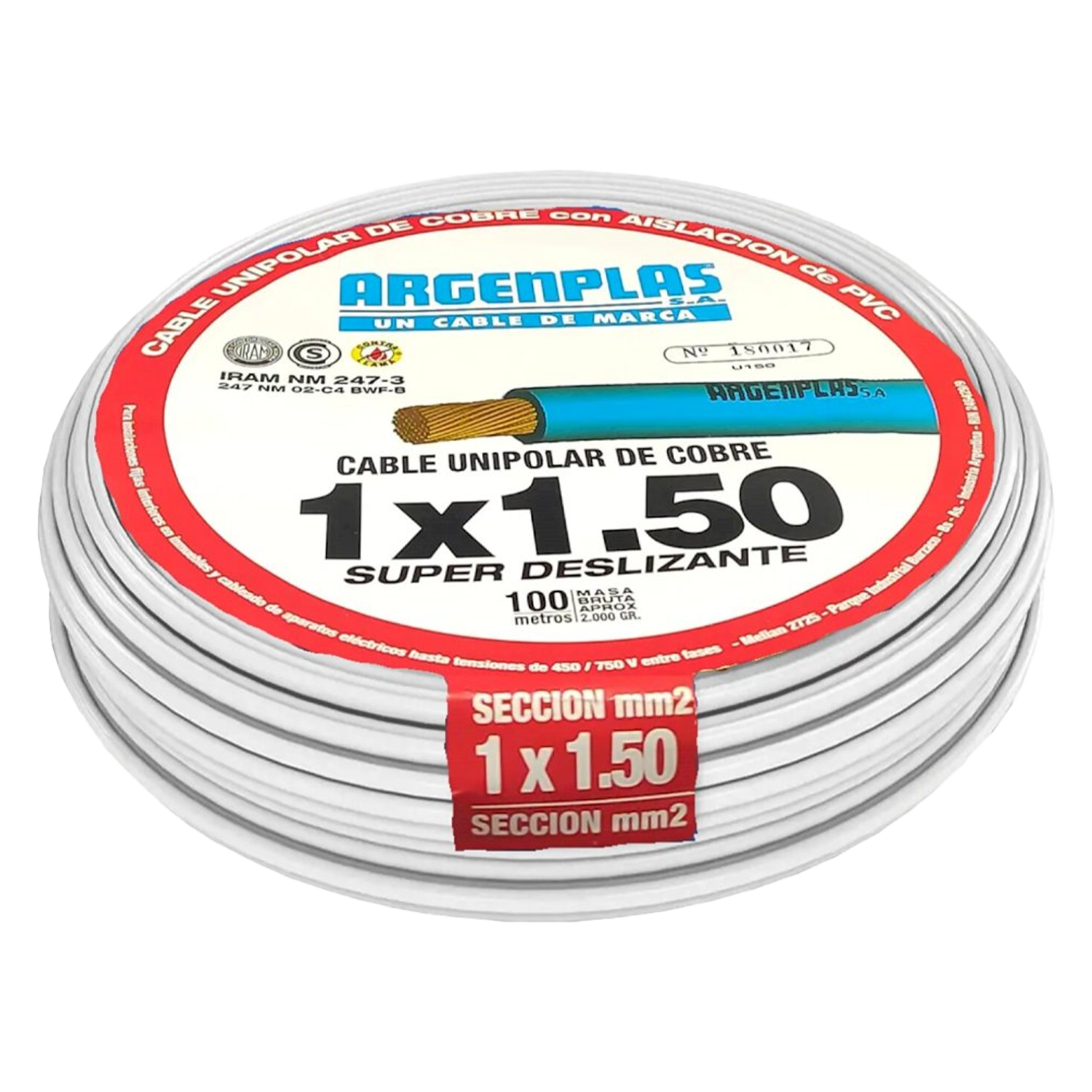 [27395] Cable Unipolar 1,50mm2 PVC Blanco (x 100Mts) Argenplas