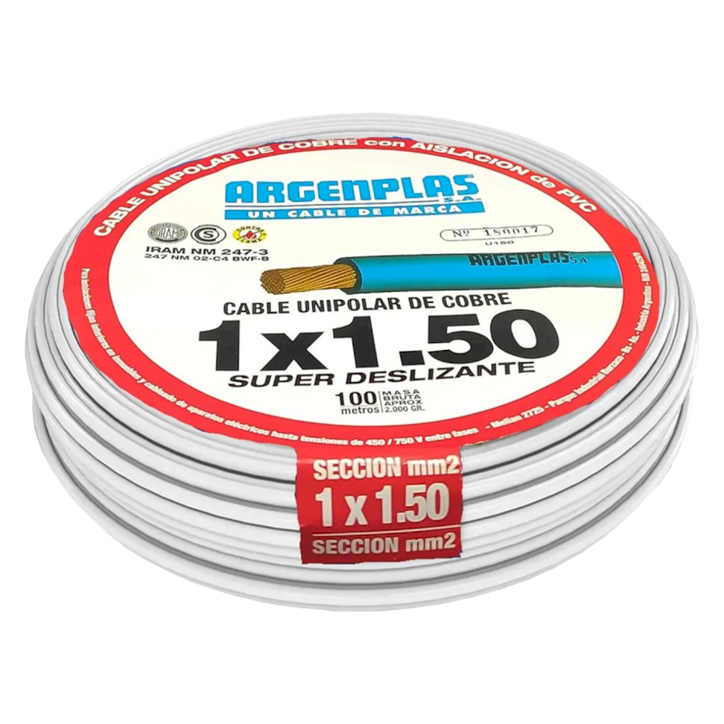 [27395] Cable Unipolar 1,50mm2 PVC Blanco (x 100Mts) Argenplas