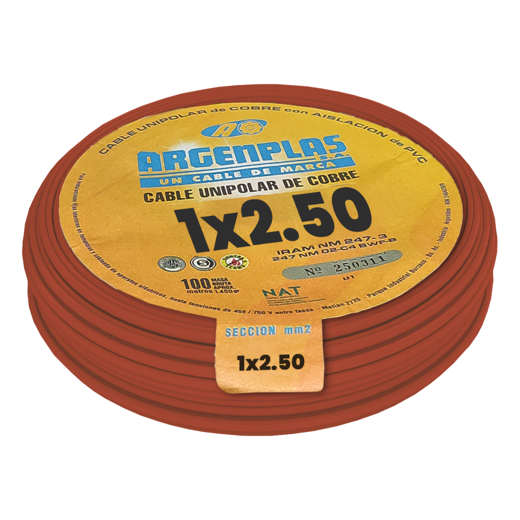 Cable Unipolar 2,50mm2 PVC Marron (x 100Mts) Argenplas