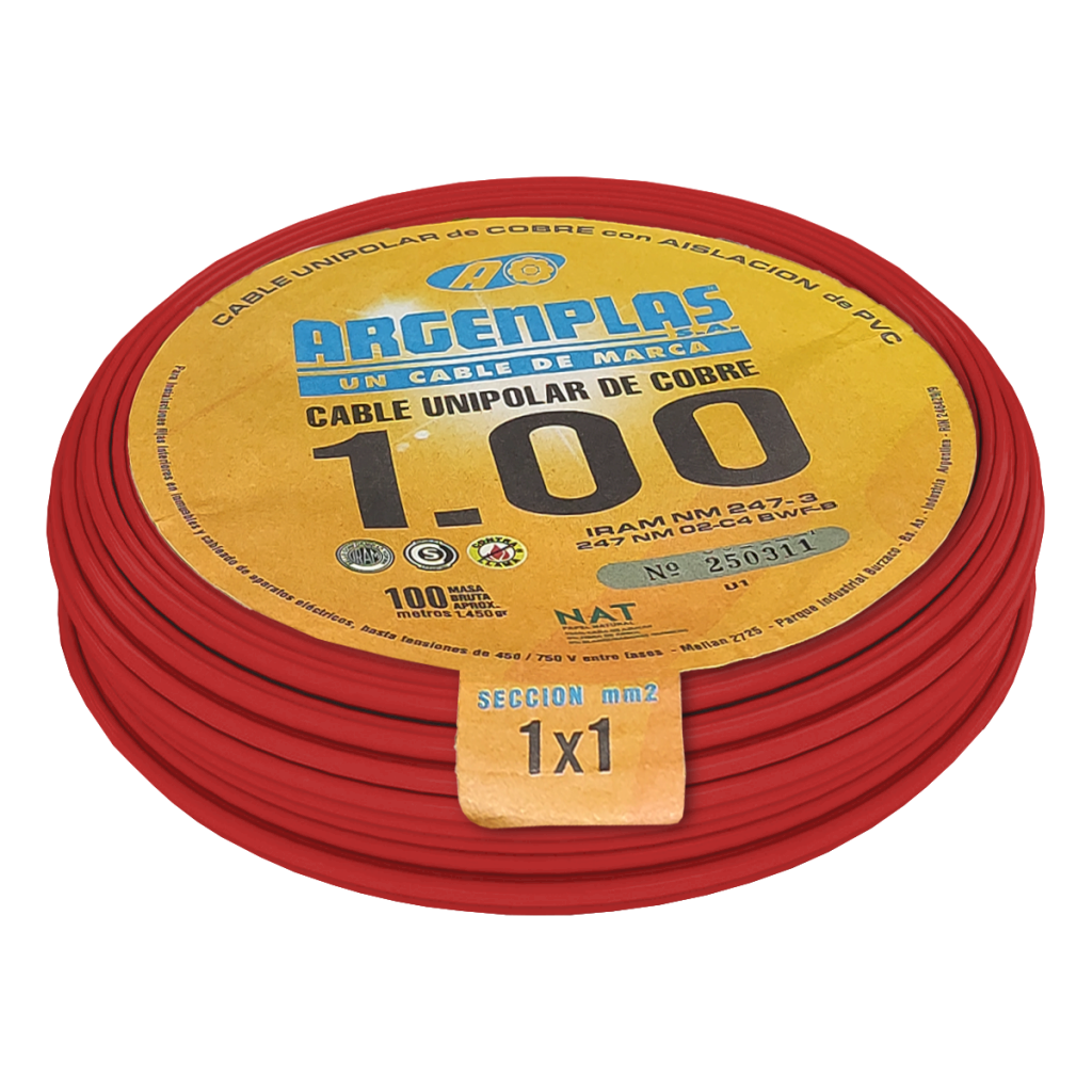 CABLE UNIPOLAR 1mm² PVC ROJO ARGENPLAS (x 100M) U1RORO