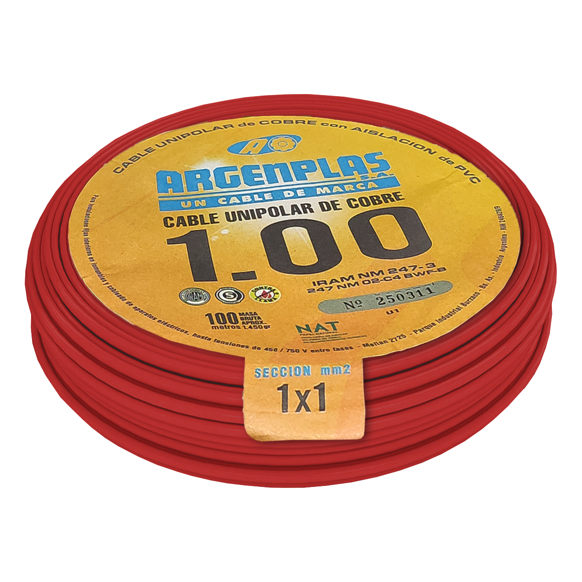 Cable Unipolar 1mm2 PVC Rojo (x 100Mts) Argenplas