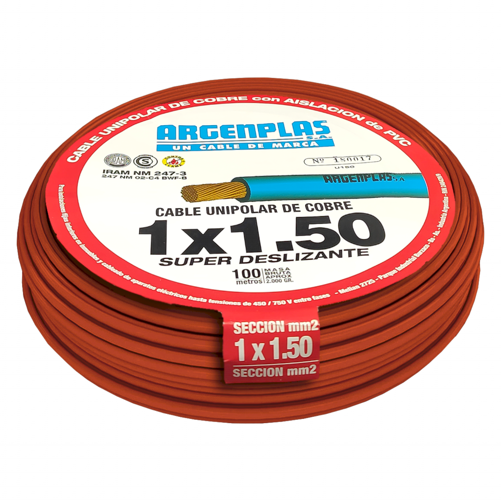 CABLE UNIPOLAR 1,50mm² PVC MARRON ARGENPLAS (x 100M) U150 MARRON