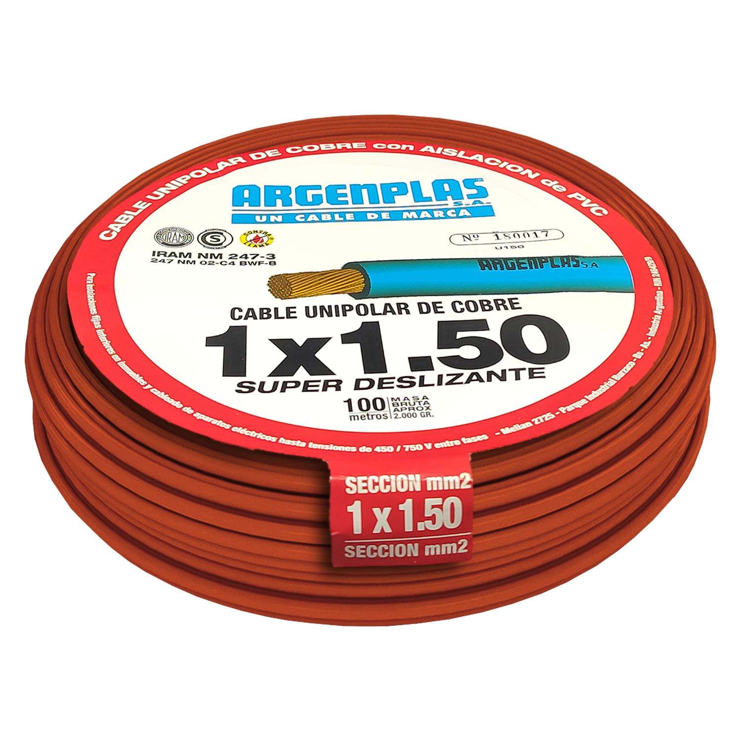 [28146] Cable Unipolar 1,50mm2 PVC Marron (x 100Mts) Argenplas