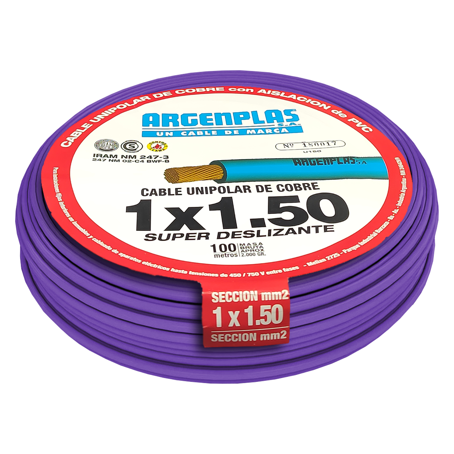 [30482] Cable Unipolar 1,50mm2 PVC Violeta (x 100Mts) Argenplas