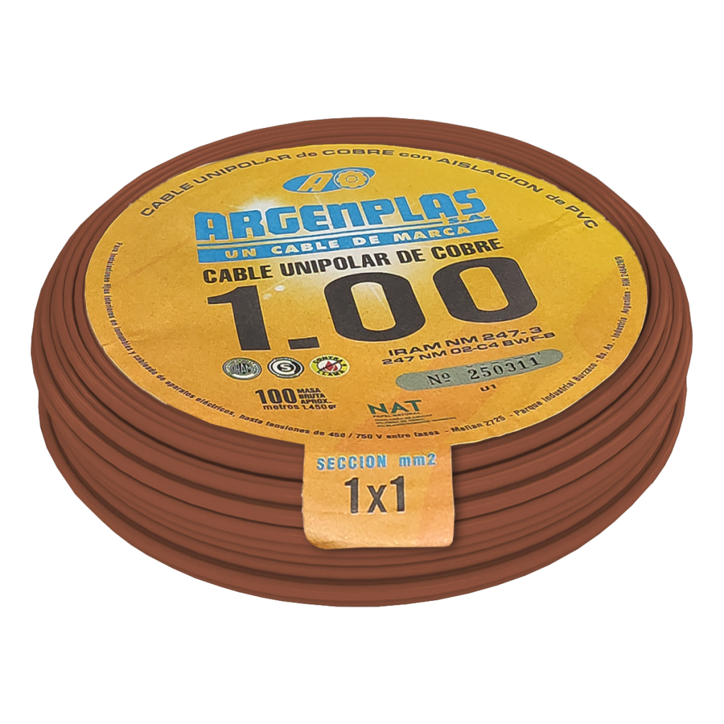 CABLE UNIPOLAR 1mm² PVC MARRON ARGENPLAS (x 100M) U1 MARRON