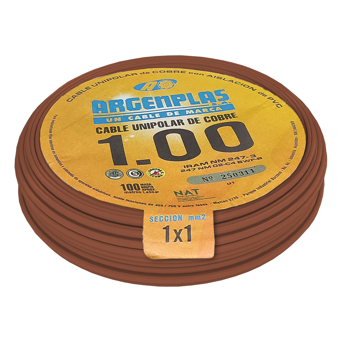 Cable Unipolar 1mm2 PVC Marron (x 100Mts) Argenplas