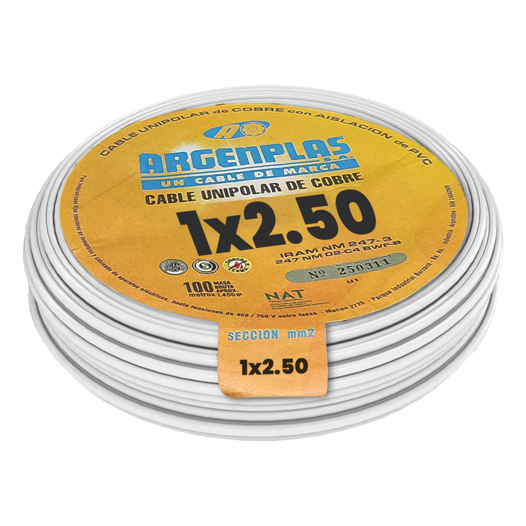 CABLE UNIPOLAR 2,50mm² PVC BLANCO ARGENPLAS (x 100M) U250BLRO