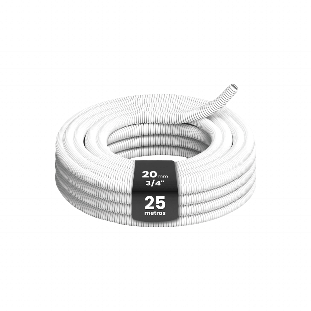 CAÑO CORRUGADO BLANCO 3/4" 20mm LIVIANO ROLLO 25MTS GETC20L