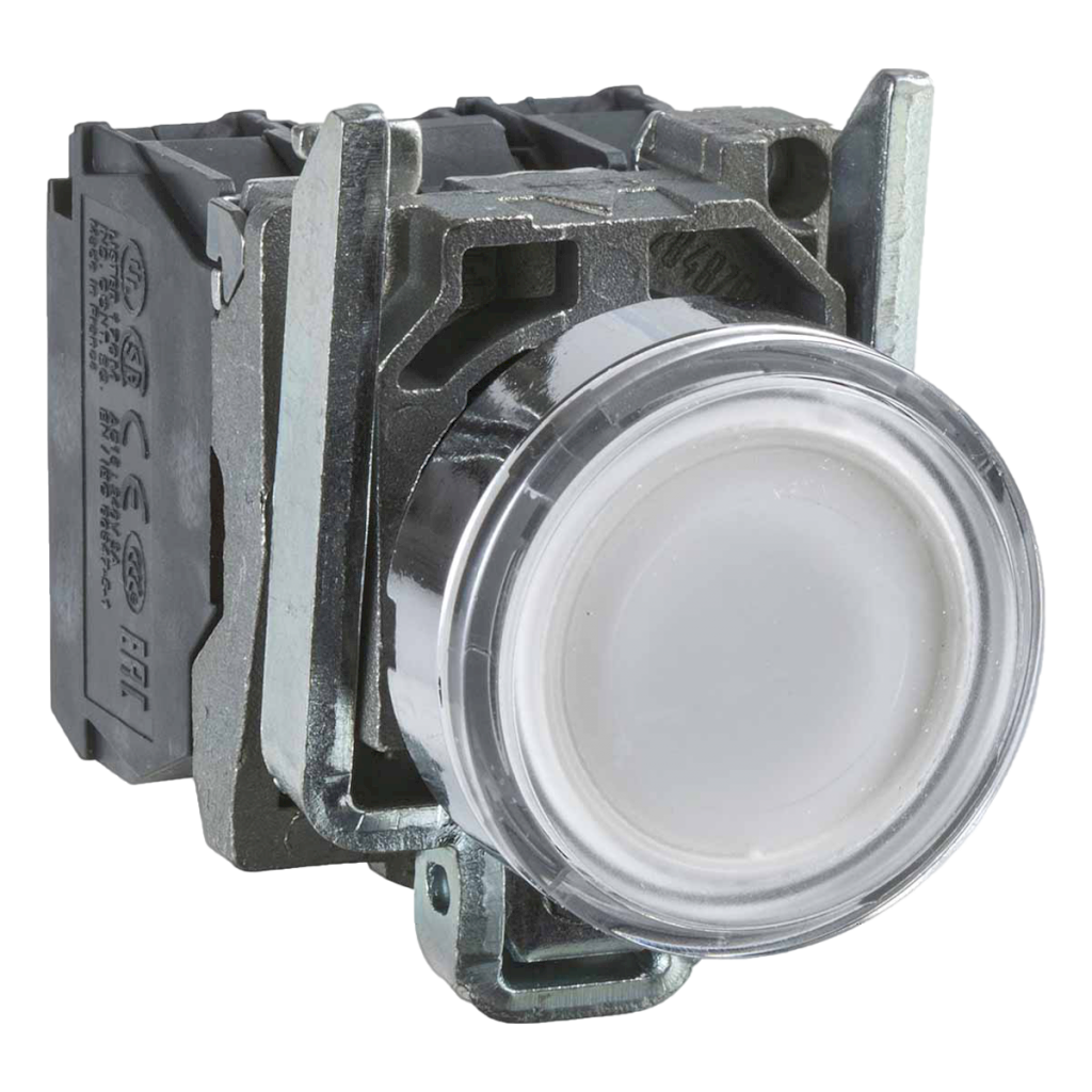 [21361] Pulsador Luminoso Led XB4 Metálico 220VCA/VCC 24VCC Rasante 1NA + 1NC Blanco Schneider Electric