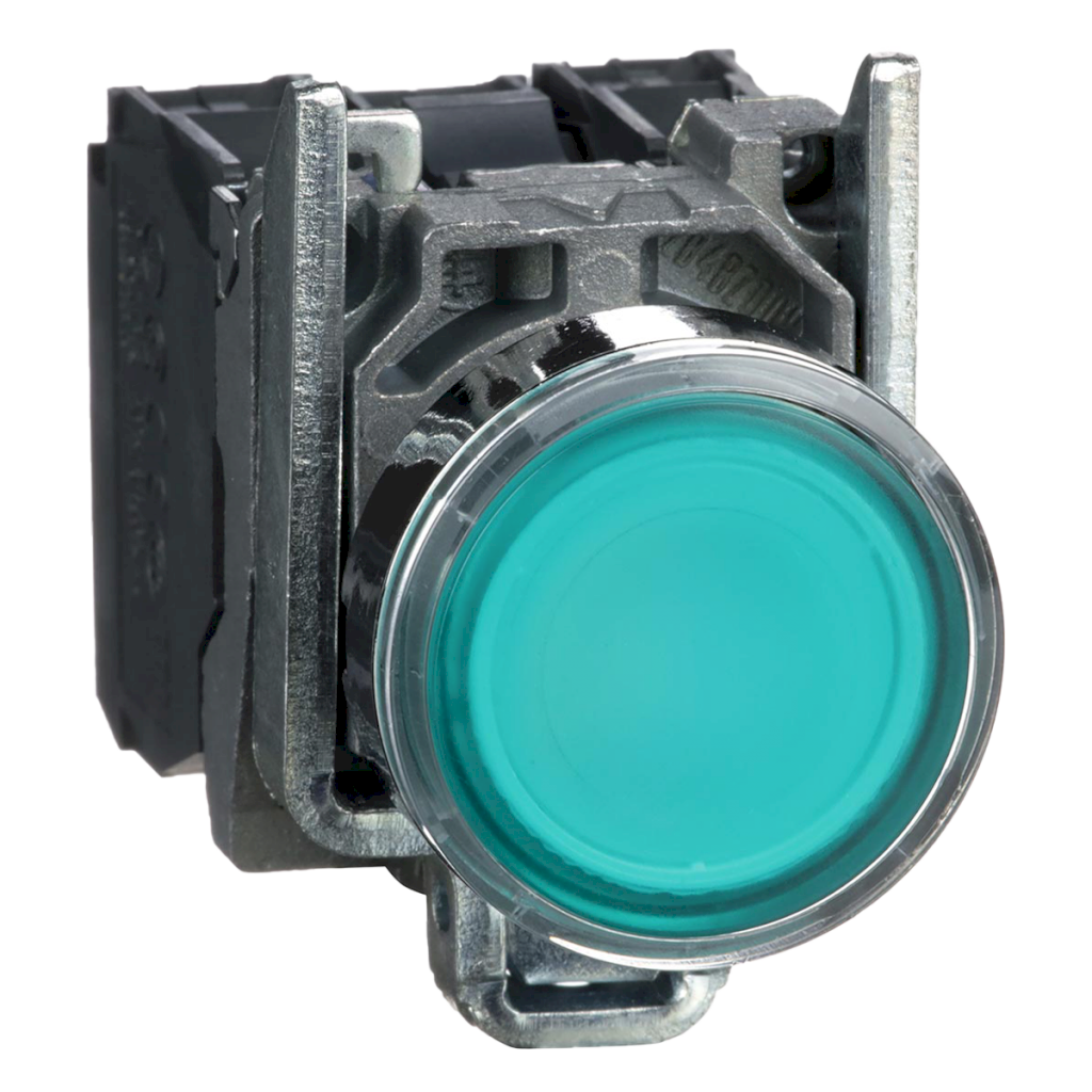 Pulsador Luminoso Led XB4 Metalico 220VCA/VCC 24VCC Rasante 1NA + 1NC Verde Schneider Electric
