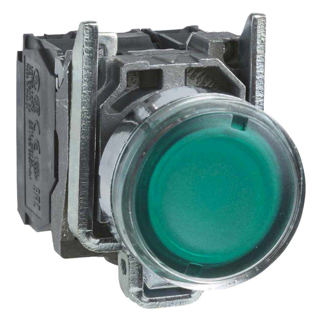 [21364] Pulsador Luminoso Led XB4 Metalico 220VCA/VCC 220VCC Rasante 1NA + 1NC Verde Schneider Electric