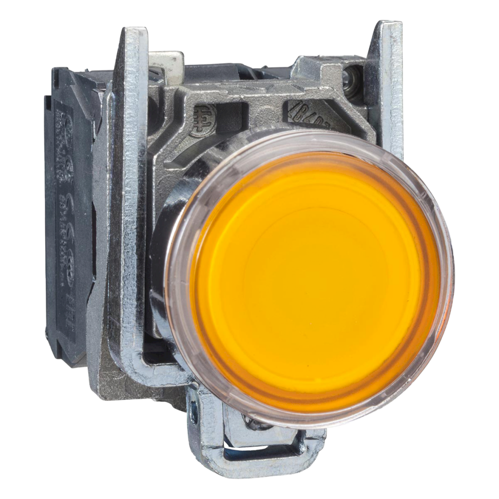 Pulsador Luminoso Led XB4 Metálico 220VCA/VCC 24VCC Rasante 1NA + 1NC Amarillo Schneider Electric