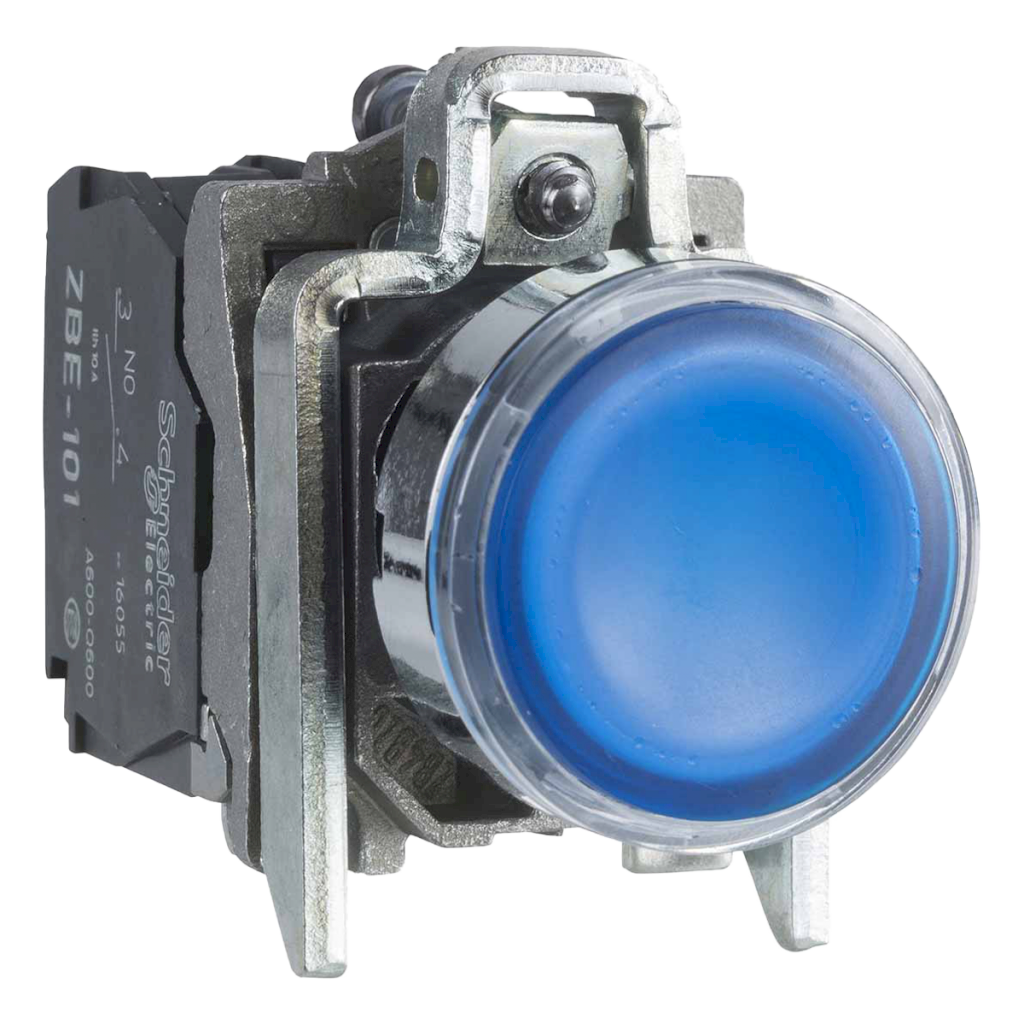 [21369] Pulsador Luminoso Led XB4 Metalico 220VCA/VCC 24VCC Rasante 1NA + 1NC Azul Schneider Electric