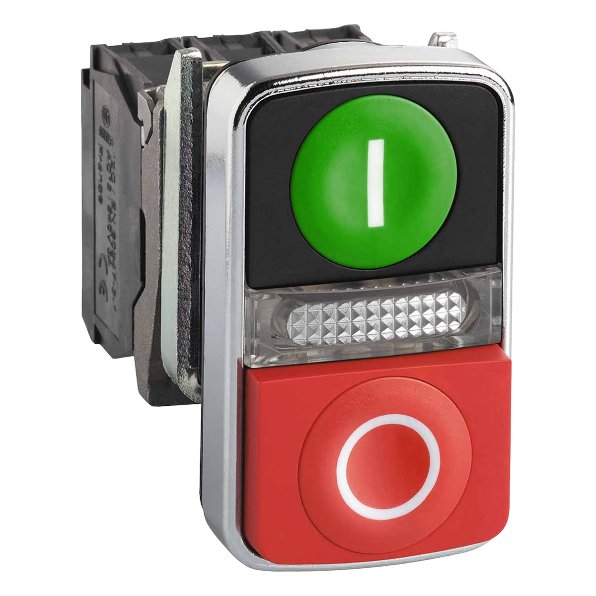 [21371] Pulsador Luminoso Doble Led XB4 Metálico 220VCA/VCC 24VCC Saliente 1NA + 1NC Verde/Rojo Schneider Electric