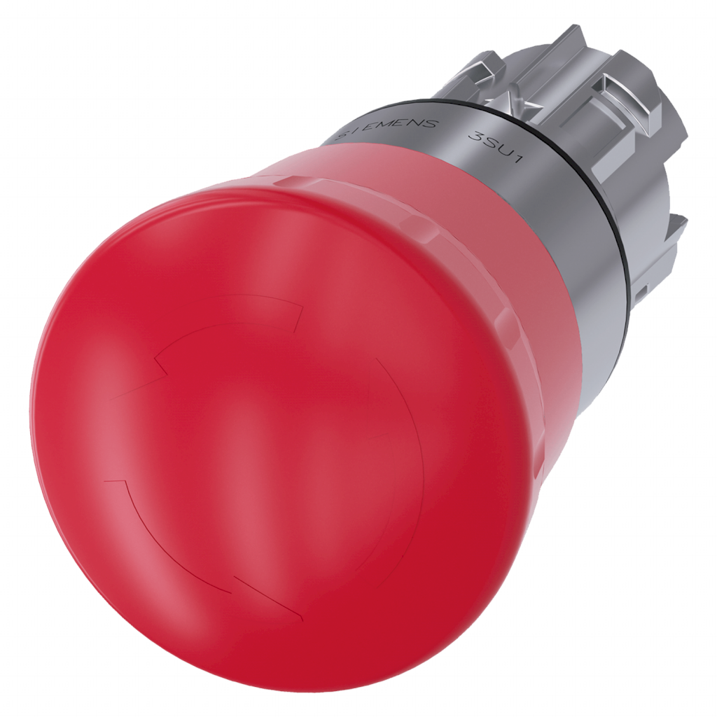 PULSADOR HONGO ACT MET EMERG. ROJO PUL-GIRAR 3SU1050-1HB20-0AA0