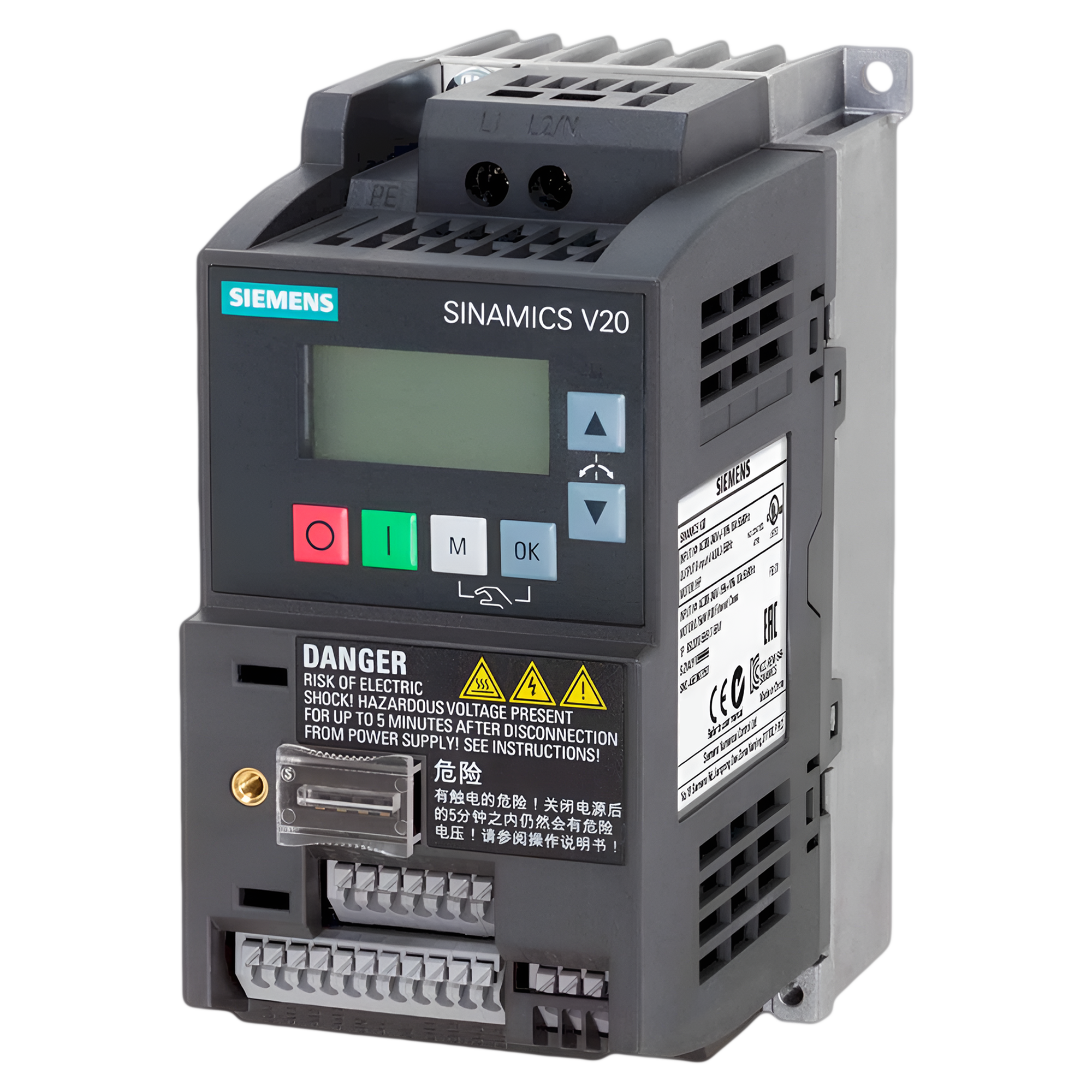 Variador V20 220VCA LO: 0,75kW/0,75HP HO: 0,75kW/1HP S/Filtro MB RTU Siemens