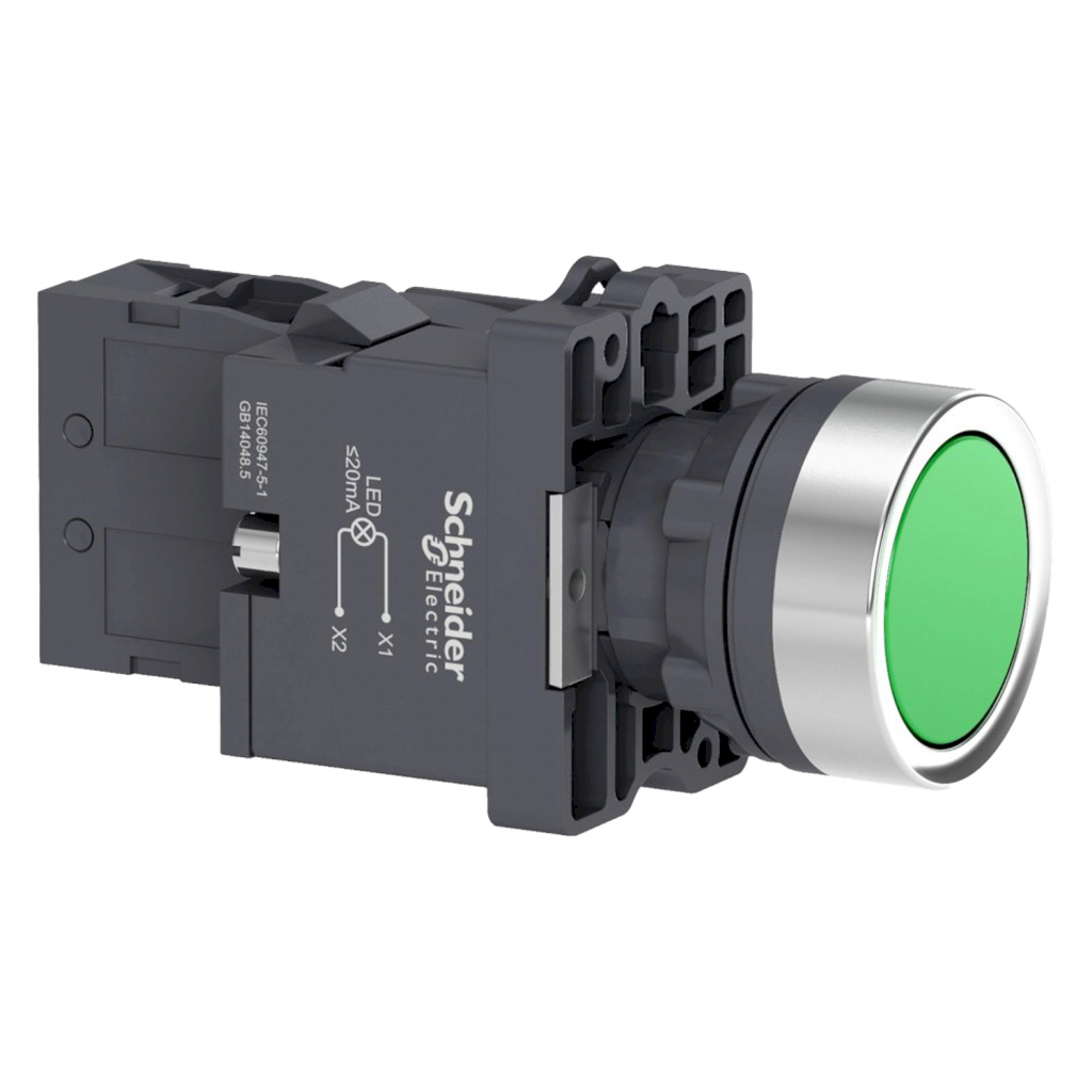 [26059] Pulsador Luminoso XA2 Plástico 220VCA/VCC 220VCC Rasante 1NA Verde Schneider Electric